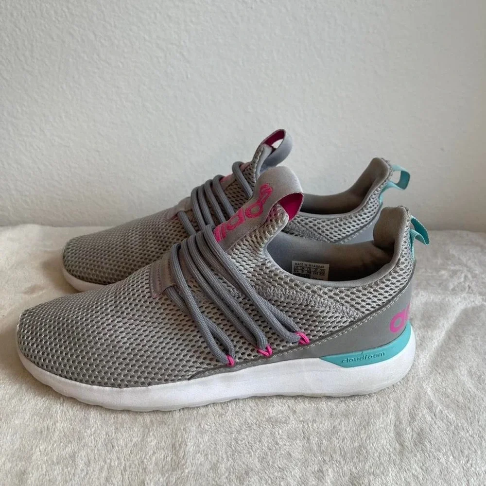Adidas Cloudfoam Pure 2.0 Kids Grey Pink Teal Running Shoes FY7206 Size 5.5Y